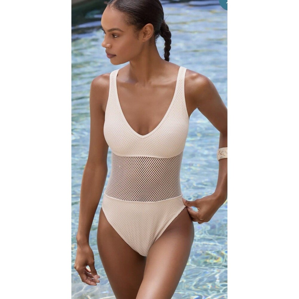 Sanctuary Swimsuit One Piece Scoop-Neck High-Leg Net Accented NWT XL